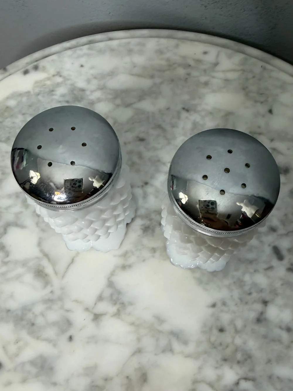 Vintage Fenton White Hobnail Milk Glass Salt & Pepper Shakers